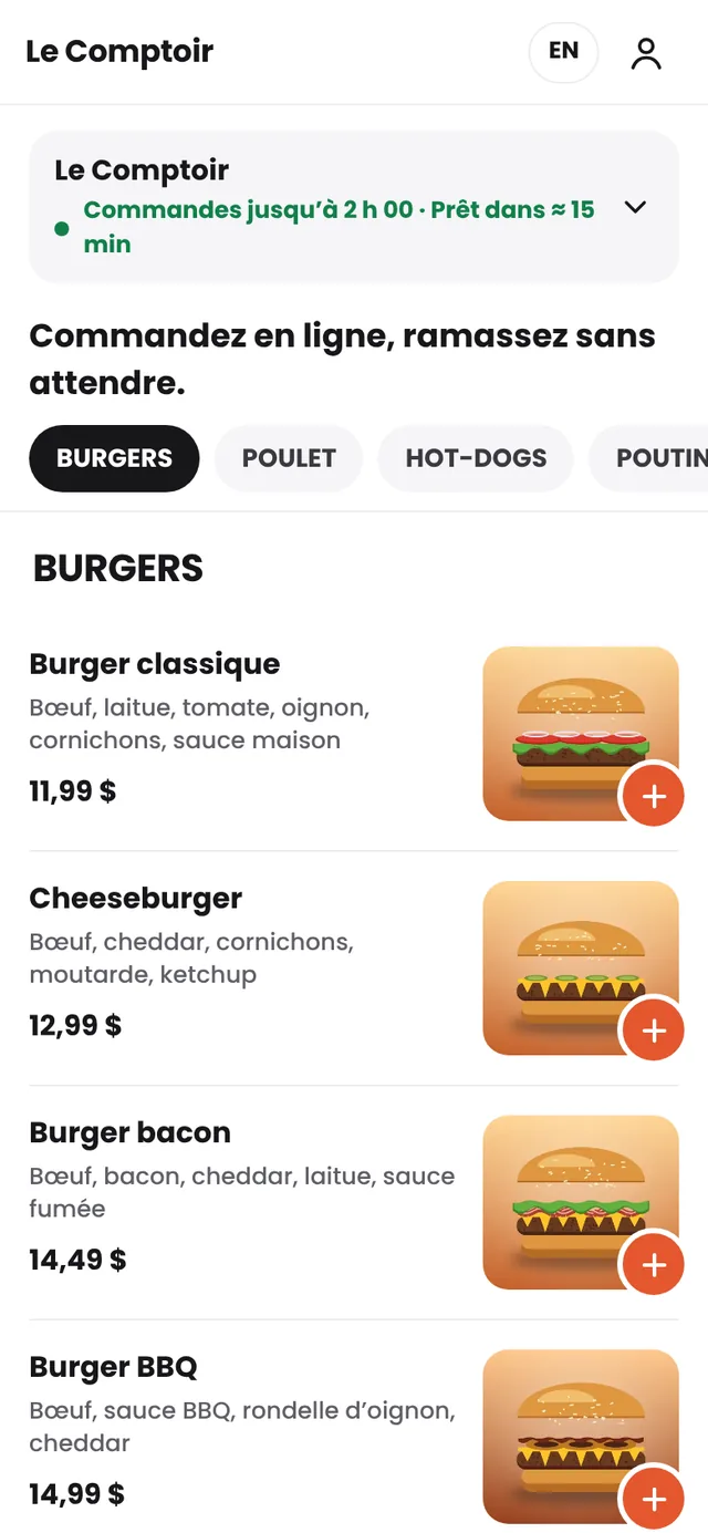 Le site de commande en ligne sur un téléphone